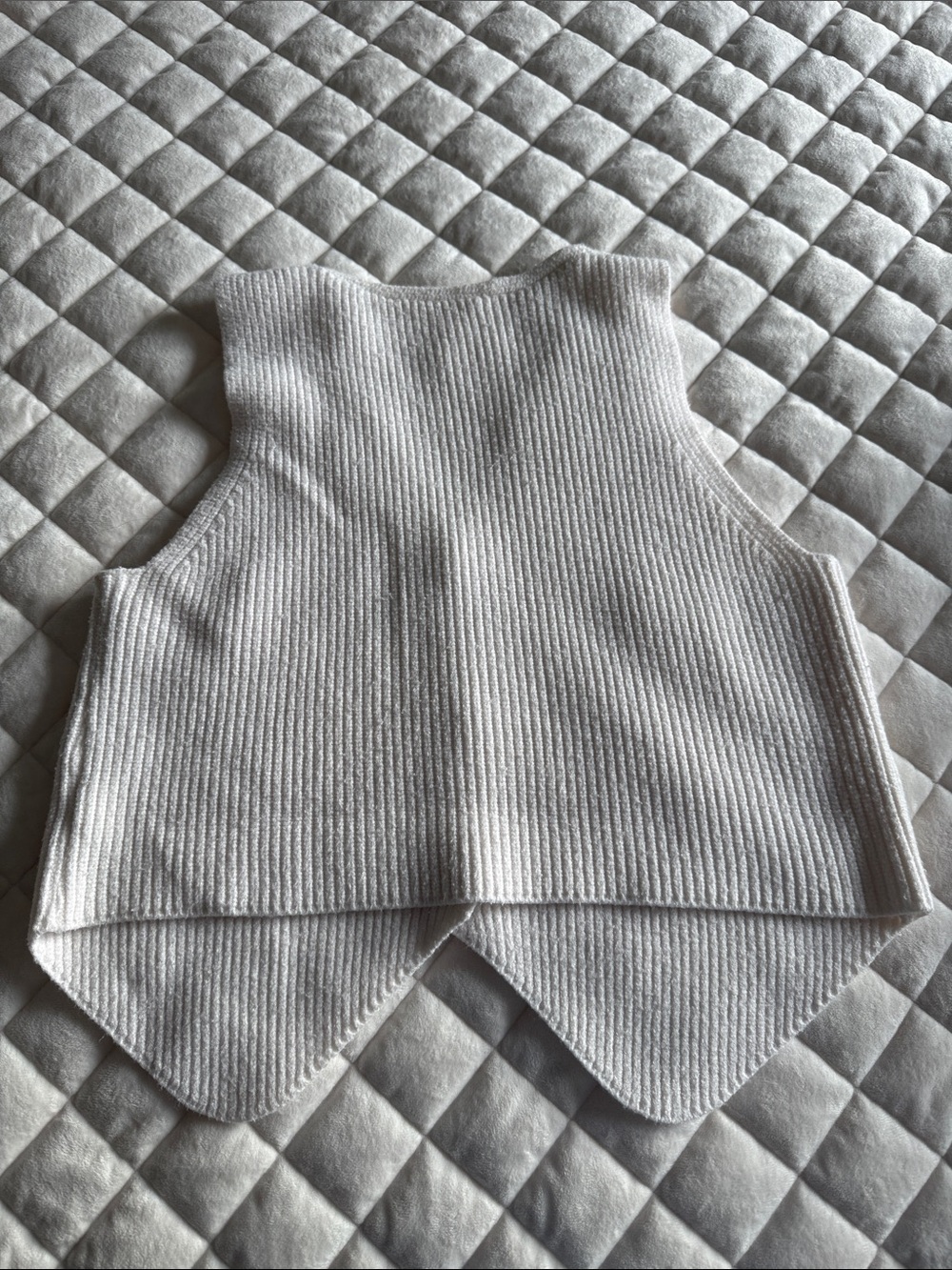Cream Ribbed V-Neck Button Vest - Picture 2 of 3